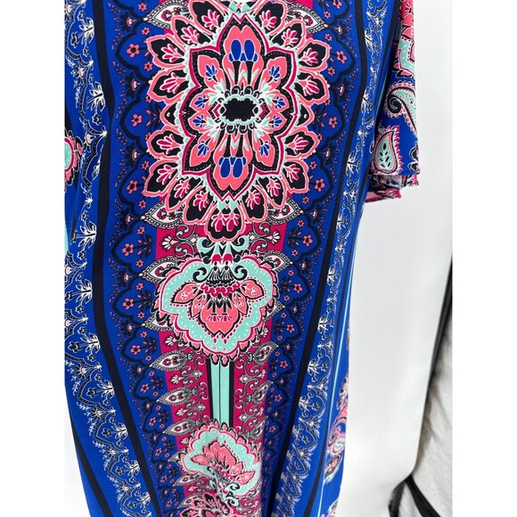 Paisley Print Cold Shoulder Dress Flowy Mandala Boho Midi Msk, Size L - Picture 3 of 9